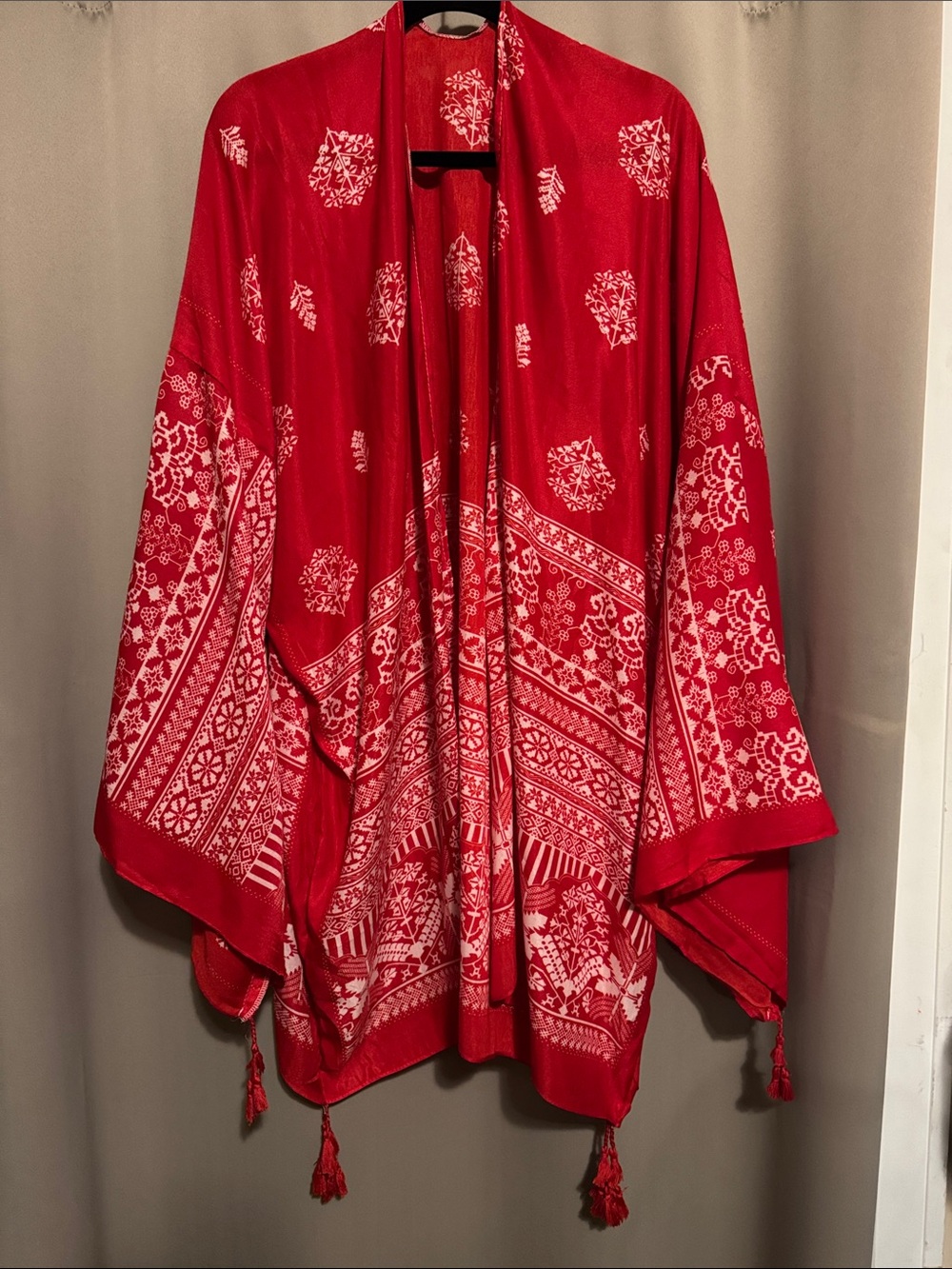 Red Printed Boho Tunic with Tassel Detail